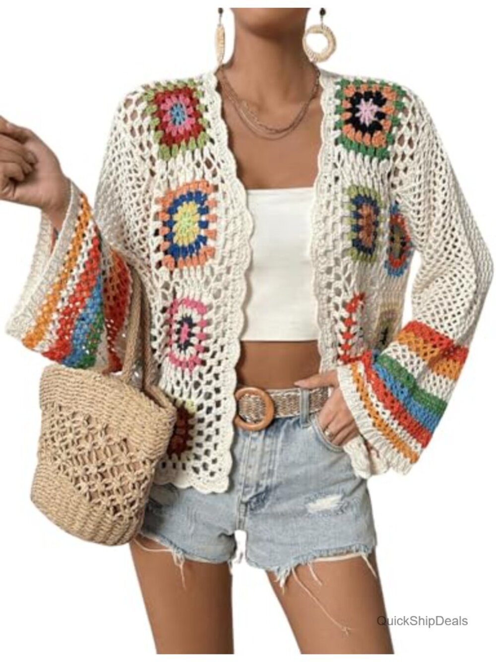 Womens Crochet Floral Cardigan Sweater Open Front Lightweight Beach Coverup